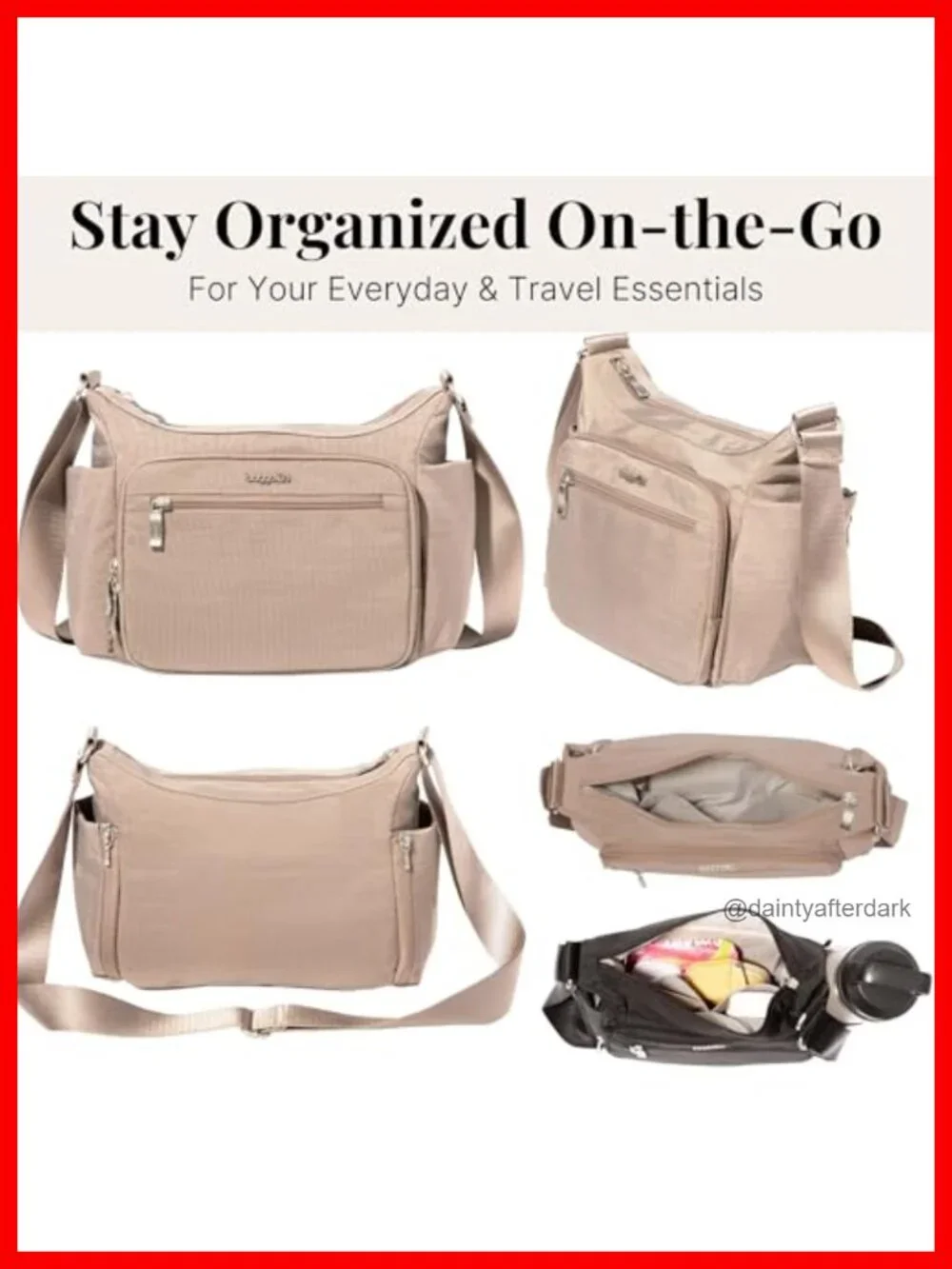 Nylon Hobo Crossbody Bag RFID Protection Adjustable Strap